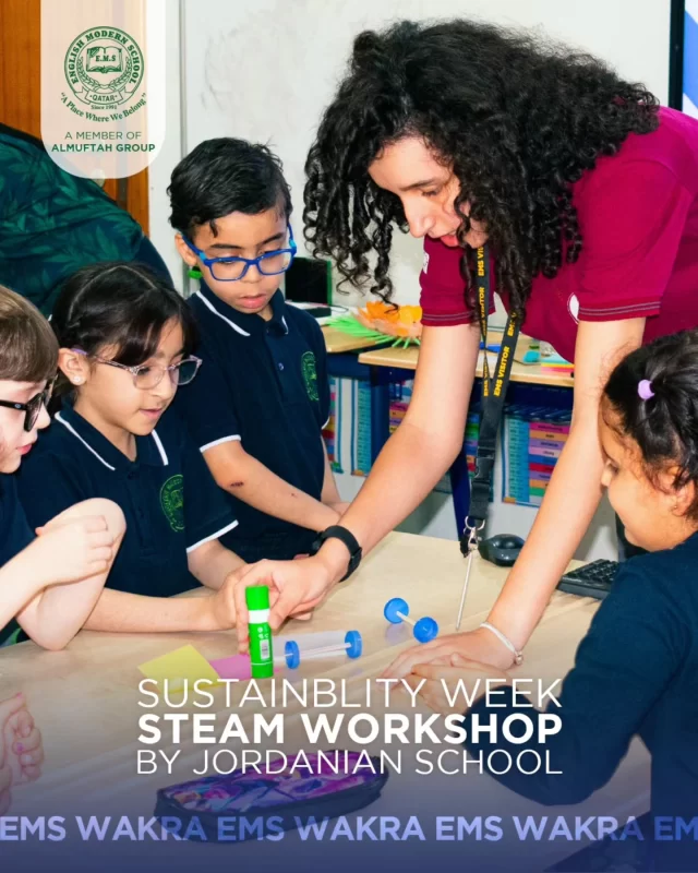 The English Modern School Wakra recently hosted an engaging STEAM workshop for Year 3 students, presented by Year 10 visitors from The Jordanian School. The session highlighted the importance of sustainability through hands-on learning, where students collaborated to build a functional wind-powered structure from recycled materials and explored engineering concepts by constructing shapes with pins and rubber bands.

We are grateful to our presenters from The Jordanian School, a recipient of the Seashore Award for Sustainability, for sharing such an informative and fun activity with our students.

#SustainabilityWeek #QatarSchools #Education #Recycle #BritishSchools #DohaQatar